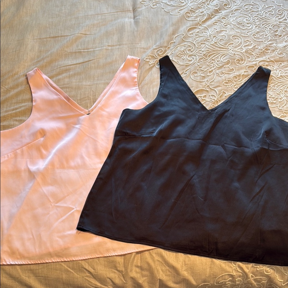 Pink and Black Sleeveless Tank Tops with Wide Straps